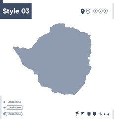 Zimbabwe - map isolated on white background. Outline map. Vector map. Shape map.