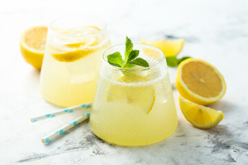 Traditional homemade lemonade with fresh mint