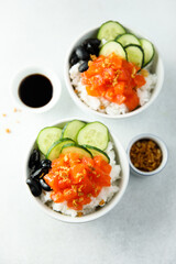 Homemade poke bowl with salmon