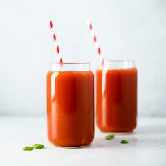 Freshly made tomato drink served for two