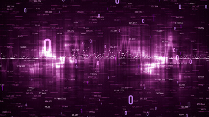 Flowing number one and zero text in binary code format in technology background. 3D rendering