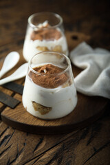 Traditional homemade tiramisu dessert served for two