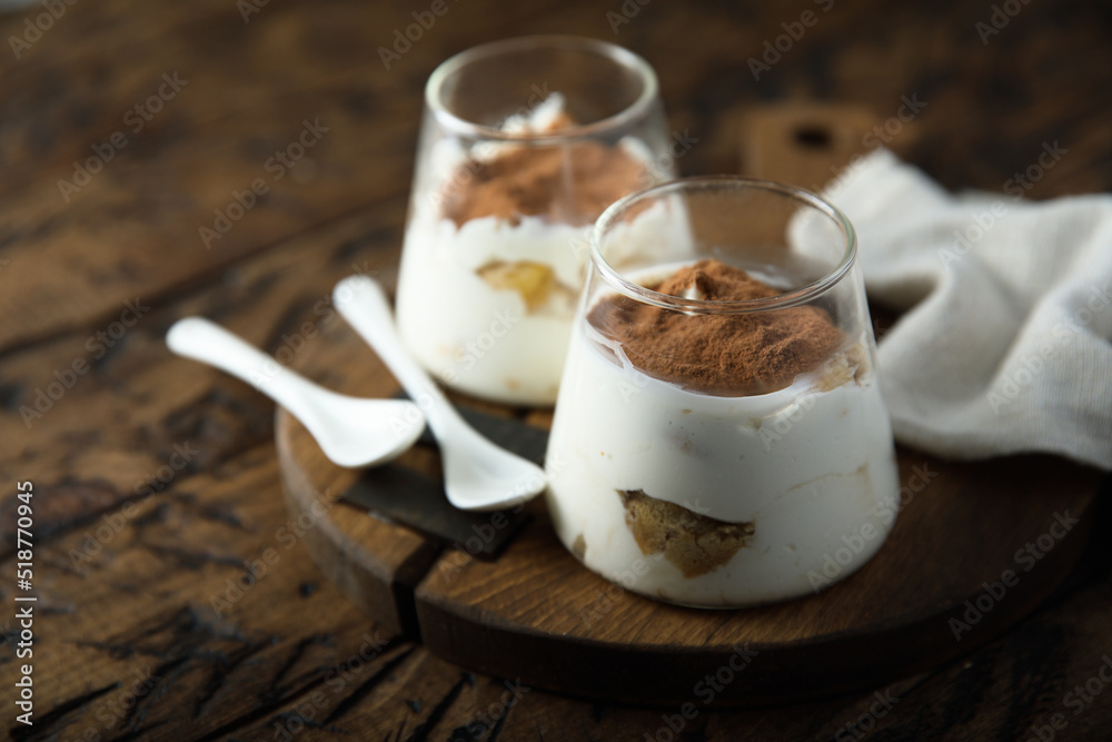 Canvas Prints Traditional homemade tiramisu dessert served for two