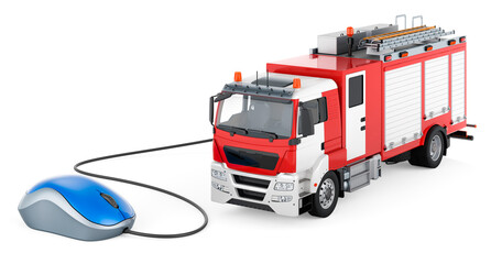 Fire engine with computer mouse, 3D rendering