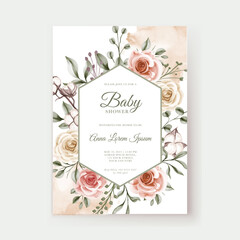 soft pink peach pastel watercolor floral bohemian baby shower invitation template
