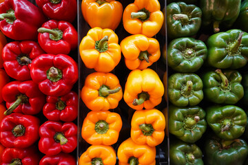 Tri-colour pepper selling in super market