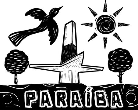 Image of Cape Blanco Lighthouse. Traditional tourist spot in Para&iacute;ba, state in the northeast of Brazil. Elements of woodcuts and cordel literature.