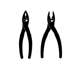 Slip joint pliers silhouette black vector isolated. Pliers vector. Open closed plier