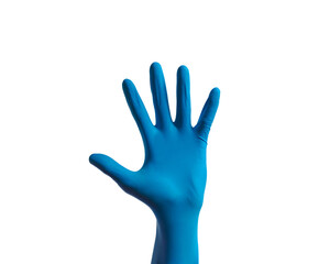Human hands wearing Variation of latex glove, medical rubber glove isolated on white background.
