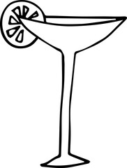 Cocktail with a lemon illustration. Hand-drawn doodles illustration.
Line art.