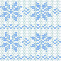 Scandinavian ornamental christmas knitted pattern, blue snowflakes