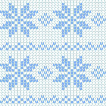 Scandinavian ornamental christmas knitted pattern, blue snowflakes