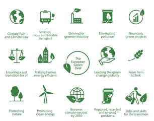 Fototapeta premium The European Green Deal. Set of isolated icons, vector illustration EPS 10 