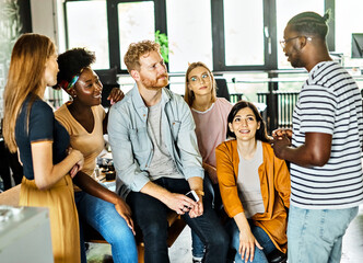 young business people meeting office teamwork group presentation seminar man businessman startup project idea