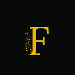 F Letter Logo With Luxury Floral Gold Design.Vector illustration for invitations, weddings, greeting cards template design