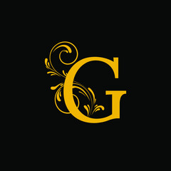  G Letter Logo With Luxury Floral Gold Design. Vector illustration for invitations, weddings, greeting cards template design