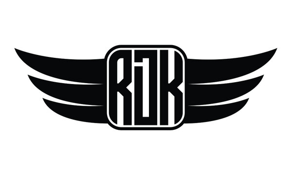 RDK three Letter Wings Flying Initial wing symbol minimalist creative concept flag icon professional logo design Vector template with abstract black and white tattoo