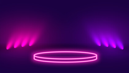 neon podium platform with light effect background