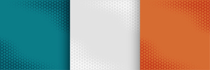 set of three triangle shape halftone design in grunge style