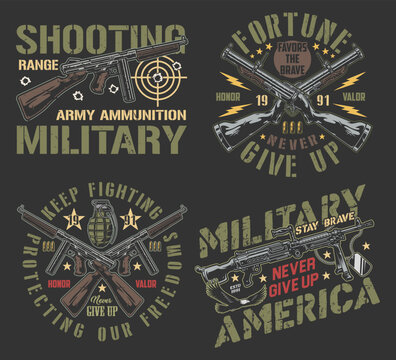 Military ammunition set emblem colorful