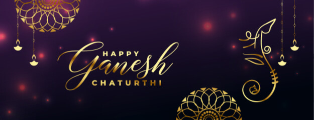 happy ganesh chaturthi festival golden banner in shiny background - obrazy, fototapety, plakaty