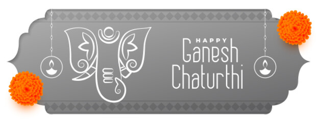 indian festival ganesh chaturthi celebration grey banner - obrazy, fototapety, plakaty