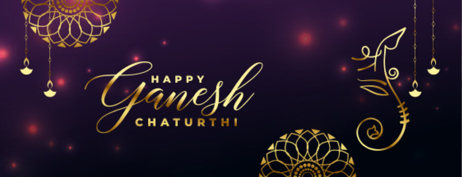 happy ganesh chaturthi festival golden banner in shiny background