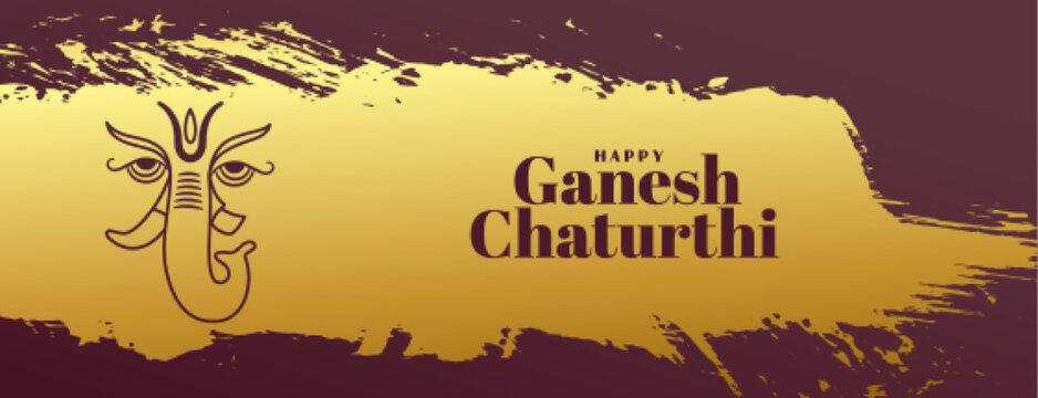 happy ganesh chaturthi celebration banner in paint brush style