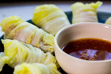Boiled Pork Wrapped with Lettuce and Suki Sauce