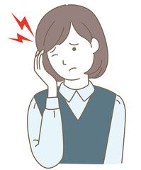 頭が痛い女性のイラスト、偏頭痛
