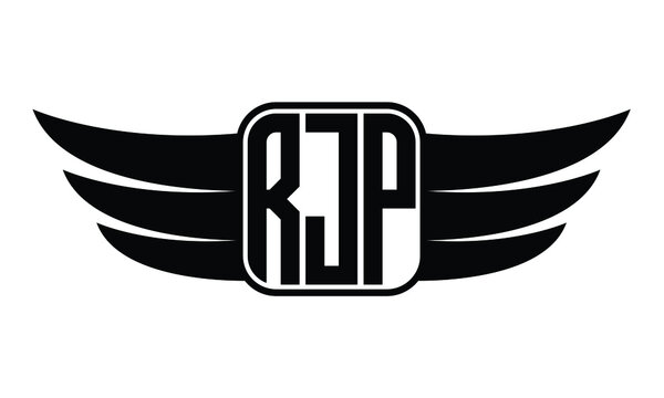 RJP three Letter Wings Flying Initial wing symbol minimalist creative concept flag icon professional logo design Vector template with abstract black and white tattoo
