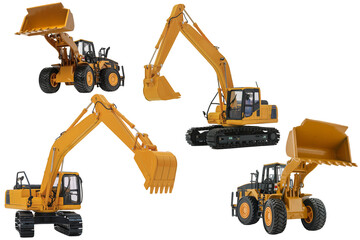 Excavator model and Wheel loader  with isolated on a white background