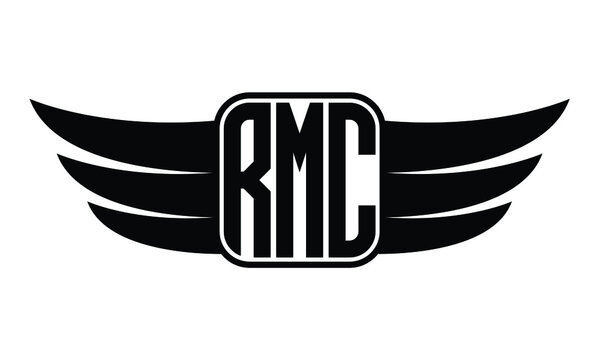 RMC three Letter Wings Flying Initial wing symbol minimalist creative concept flag icon professional logo design Vector template with abstract black and white tattoo