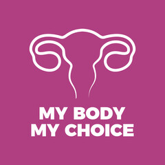 My Body My Choice lettering icon vector. US Abortion Rights Protests. Ovaries symbol vector isolated on a purple background. Keep abortion legal sign. Pro-choice design element