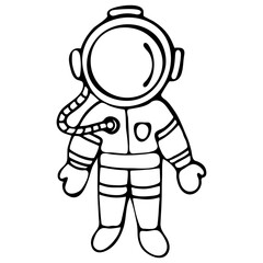 Hand Drawn Galaxy Astronaut Isolated on White Background. Black and White Doodle Cosmonaut in Spacesuit. Design Element for Cosmonauts Day, Space Day, Cosmonautics Day and Day of Astronautics.