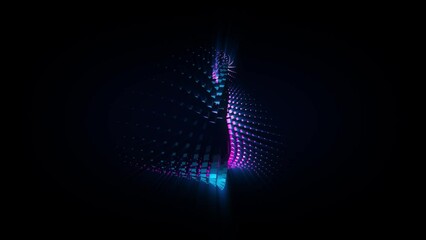Abstract background 3D animation shiny futuristic object made of geometric elements transforms and rotates in space loop. Great for scientific, technological, industrial, futuristic, luxury, sci-fi il