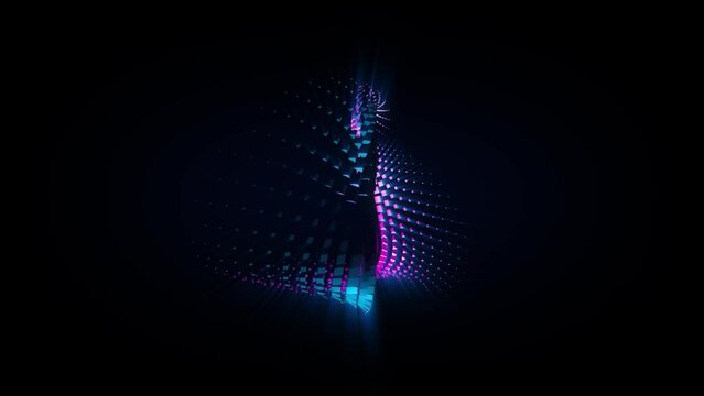 Abstract background 3D animation shiny futuristic object made of geometric elements transforms and rotates in space loop. Great for scientific, technological, industrial, futuristic, luxury, sci-fi il