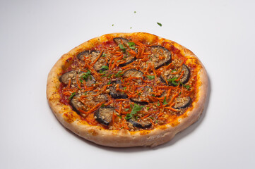 vegetarian pizza with eggplant carrots and walnuts