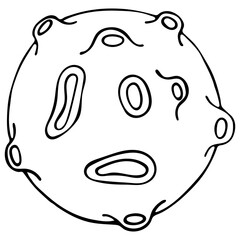 Hand Drawn Black and White Doodle Moon Isolated on White Background. Design Element for Cosmonauts Day, Space Day, Cosmonautics Day and Day of Astronautics.