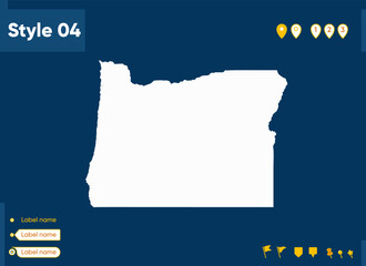 Oregon, USA - map isolated on blue background. Outline map. Vector map.