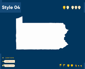 Obraz premium Pennsylvania, USA - map isolated on blue background. Outline map. Vector map.