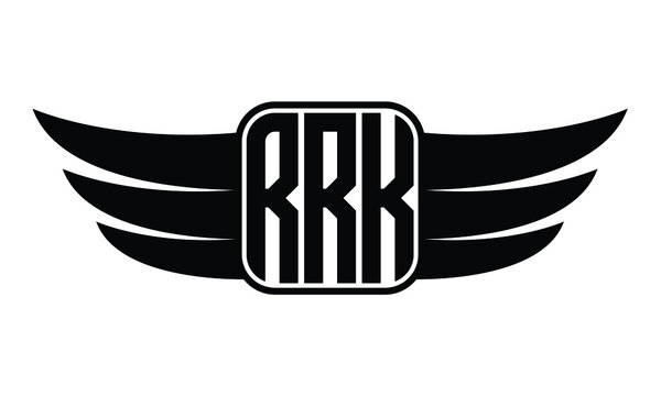 RRK three Letter Wings Flying Initial wing symbol minimalist creative concept flag icon professional logo design Vector template with abstract black and white tattoo