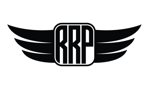 RRP three Letter Wings Flying Initial wing symbol minimalist creative concept flag icon professional logo design Vector template with abstract black and white tattoo