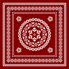 Scarf bandana tribal pattern. design for woman hijab, boho carpet, bandana, neckwear, batik, rug, shawl, pillow case. square pattern design style