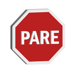 3D Realistic PARE stop sign in red octagon. 