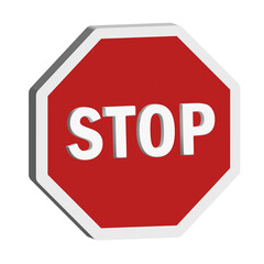 3D Realistic STOP sign!. Traffic stop sign isolated on white background. Red octagonal stop sign for prohibited activities. 