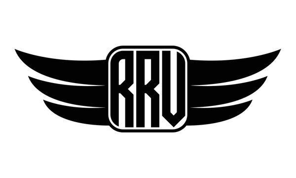 RRV three Letter Wings Flying Initial wing symbol minimalist creative concept flag icon professional logo design Vector template with abstract black and white tattoo