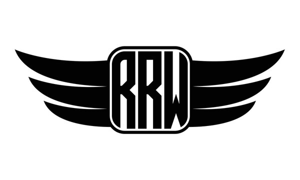 RRW three Letter Wings Flying Initial wing symbol minimalist creative concept flag icon professional logo design Vector template with abstract black and white tattoo