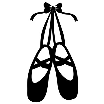 pointe ballet shoes slippers icon on white background. hanging pointe shoes. ballet shoes with bow sign. flat style.
