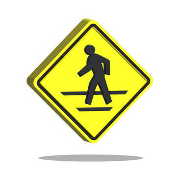 3D Realistic Pedestrian crossing sign and symbol. crosswalk with lines fluorescent
